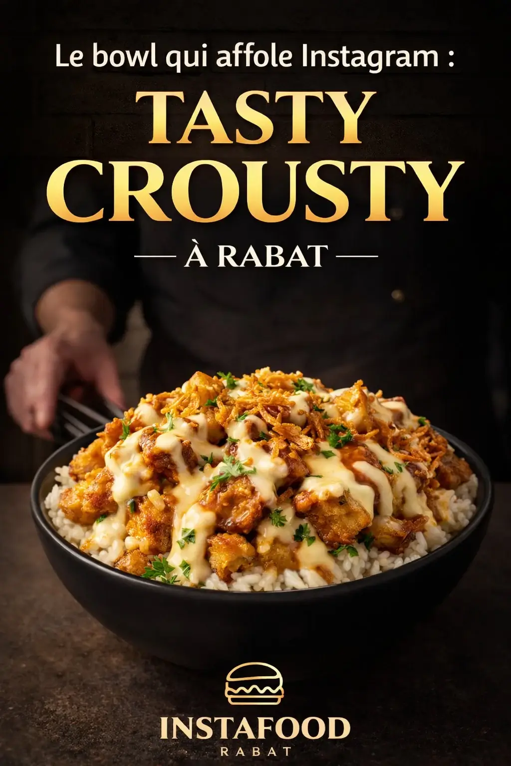 Tasty Crousty Insta Rabat - bowl riz poulet croustillant sauce fromagère maison